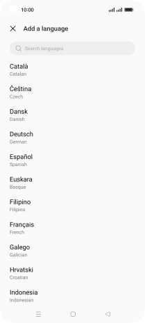 Press the required language to add it to the list of phone languages.