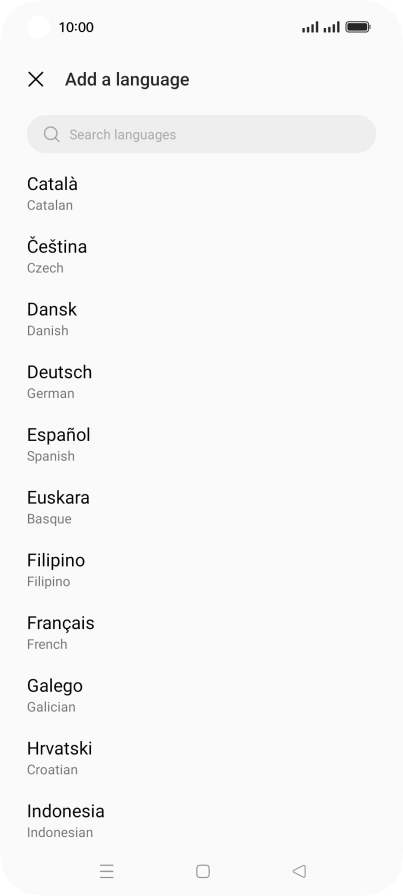 Press the required language to add it to the list of phone languages.