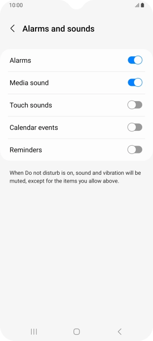 Press the required settings to turn sound and vibration for the selected functions on or off.