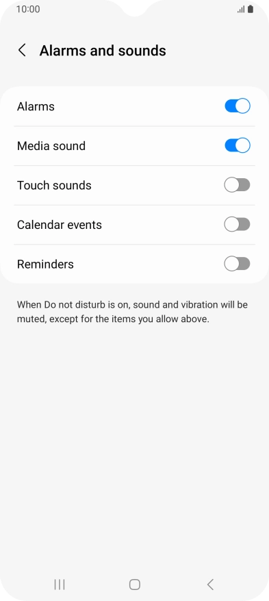 Press the required settings to turn sound and vibration for the selected functions on or off.