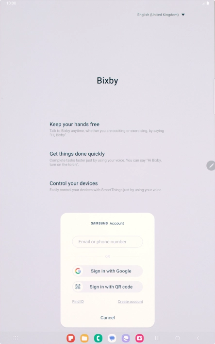 If you don't have a Samsung account, press Create account and follow the instructions on the screen to create an account.