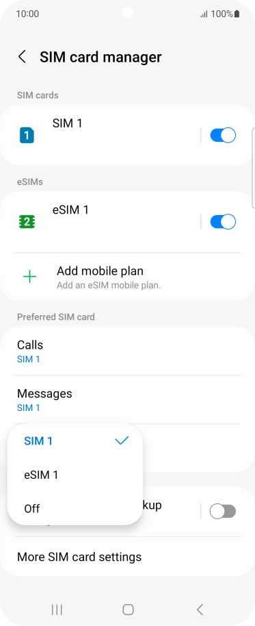 Press the required setting.
