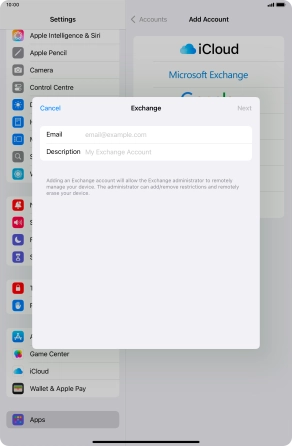 Press Email and key in your email address.