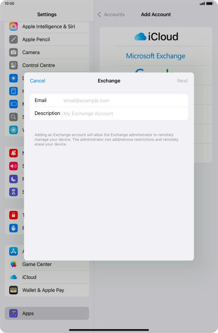 Press Email and key in your email address.