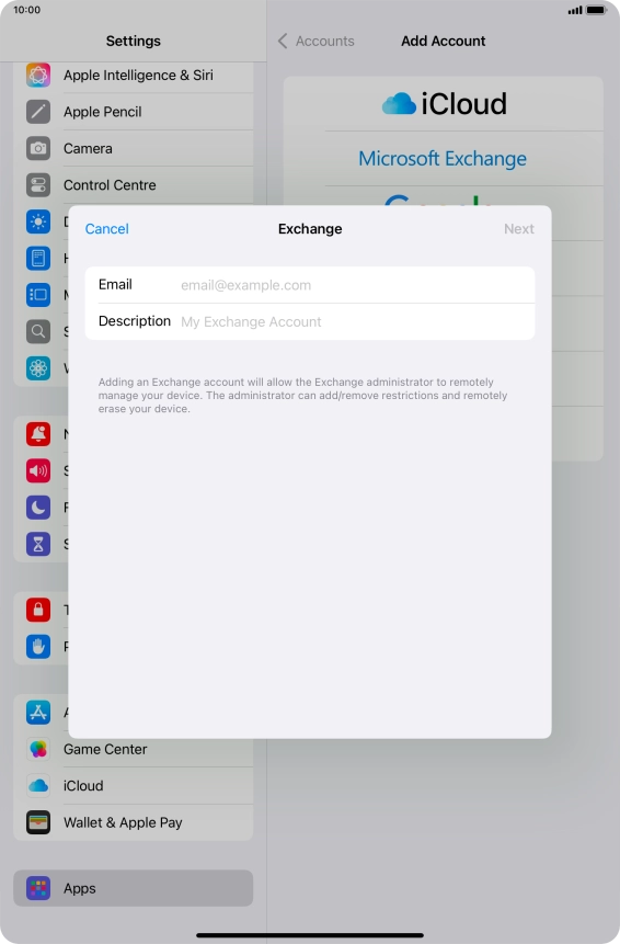 Press Email and key in your email address.