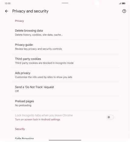 Press Delete browsing data.