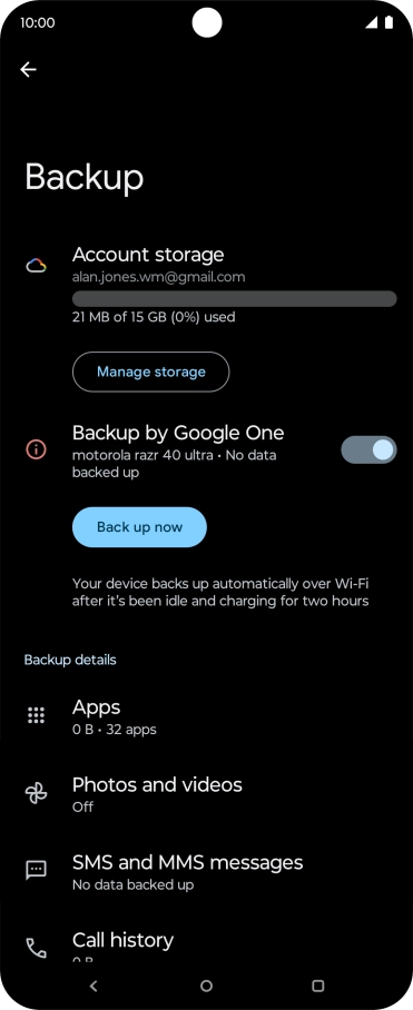 Press Back up now and wait while the phone memory is backed up.