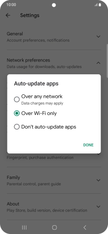 To turn on automatic update of apps using mobile network, press Over any network.