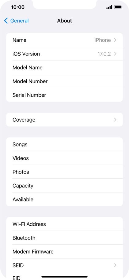 Your phone's software version is displayed next to iOS Version.