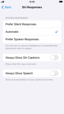 Press the required setting.