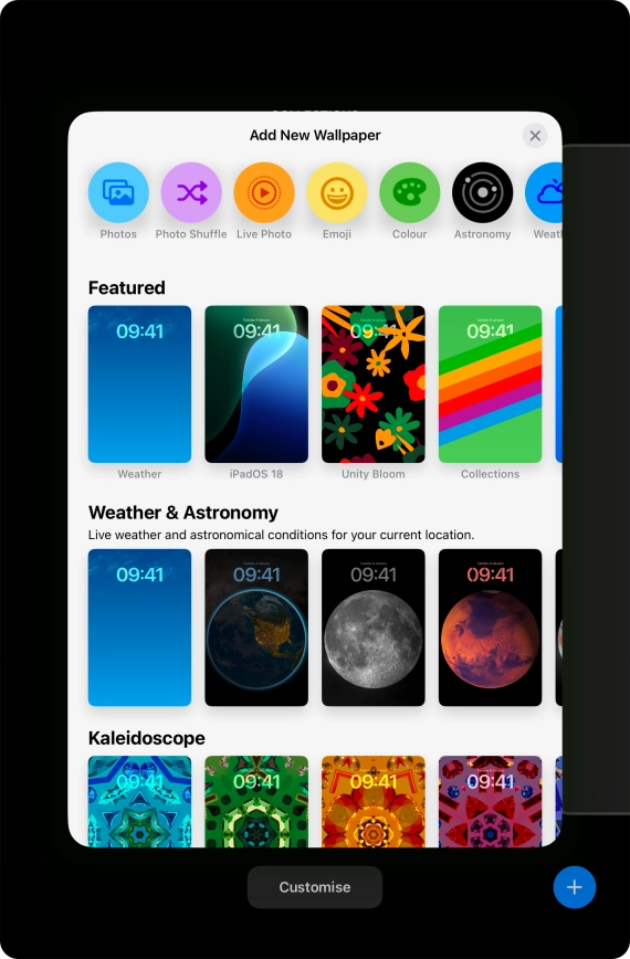 Press the required category and follow the instructions on the screen to select the required background image.