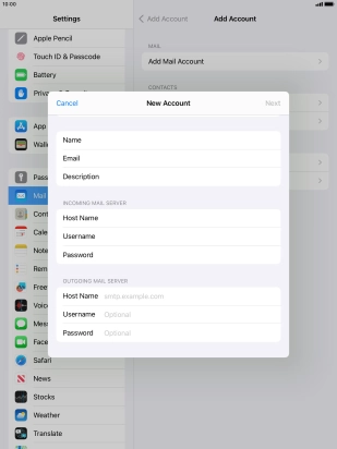 Press Host Name and key in the name of your email provider's outgoing server.