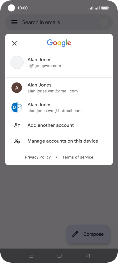 Press the required email account.