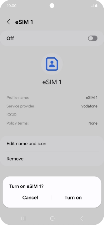 If you turn on use of the SIM, press Turn on.