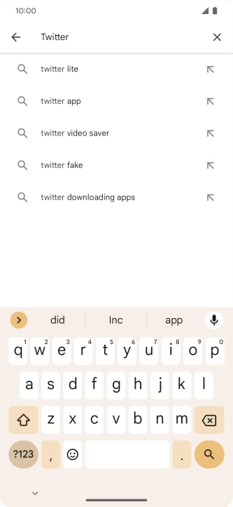 Key in Twitter and press the search icon.