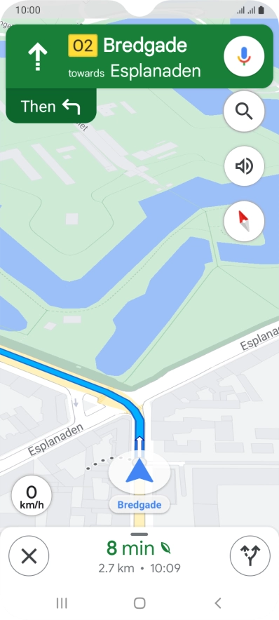 The travel information at the bottom of the screen shows your estimated time of arrival and distance to destination.