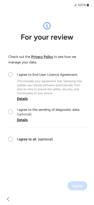 Press the fields next to the required settings to select them.