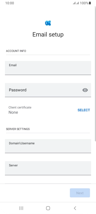 Press Password and key in the password for your email account.