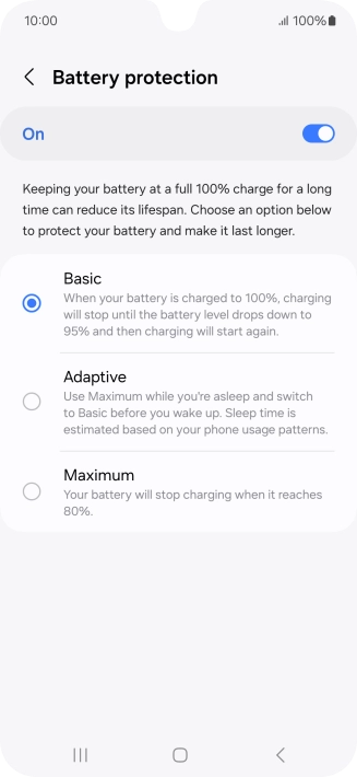 Press the required setting.