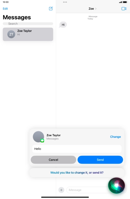 If an application is open on your tablet, such as a Mail or Messages, you can also use the functions available here, e.g.: REPLY [text].