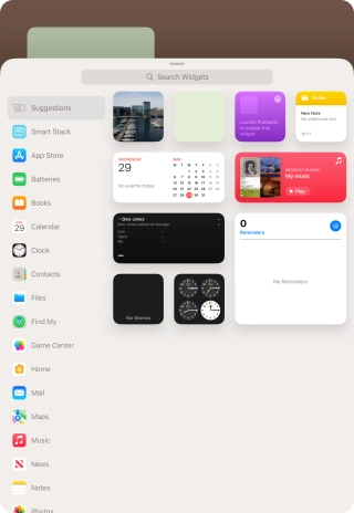 Press the required widget.
