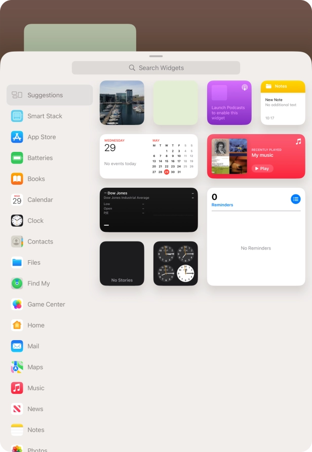 Press the required widget.