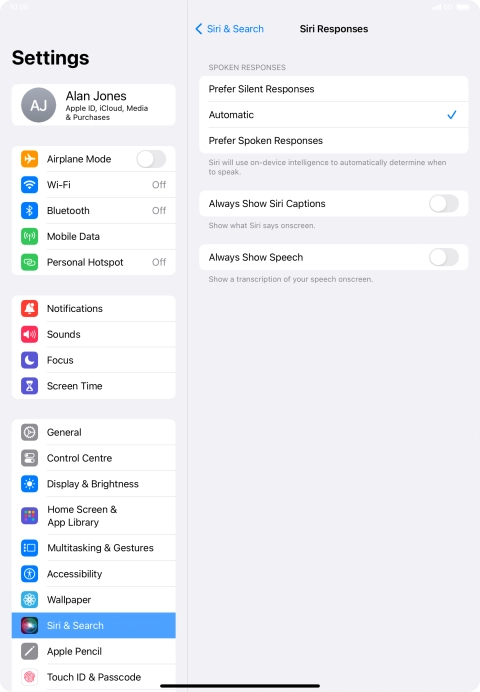 Press the required setting.