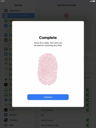 Press Continue. If you haven't previously selected a lock code, key in a code of your own choice twice.