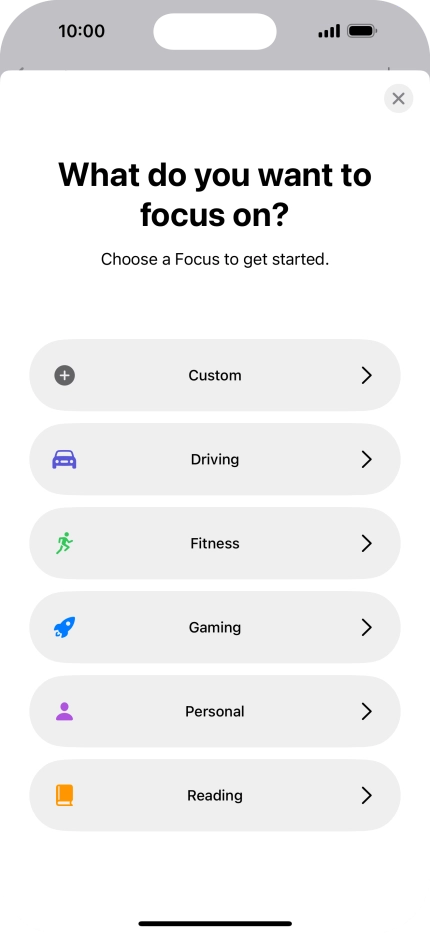 Press the required focus mode and follow the instructions on the screen to add the selected focus mode. Press the required focus mode and follow the instructions on the screen to add the selected focus mode.