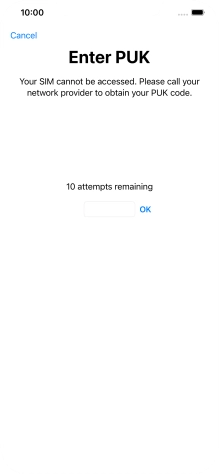 Key in the PUK and press OK.