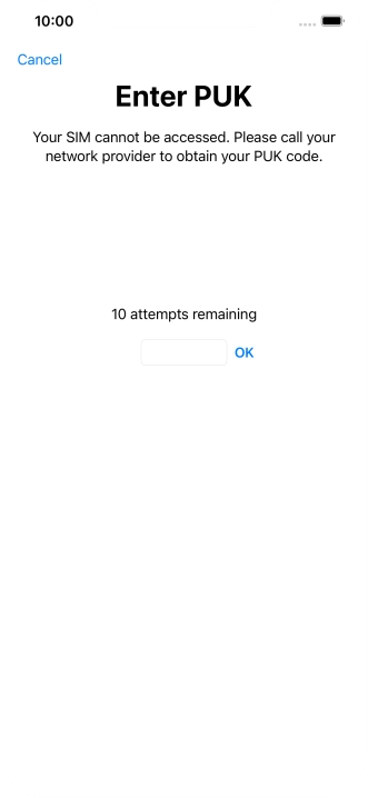 Key in the PUK and press OK.