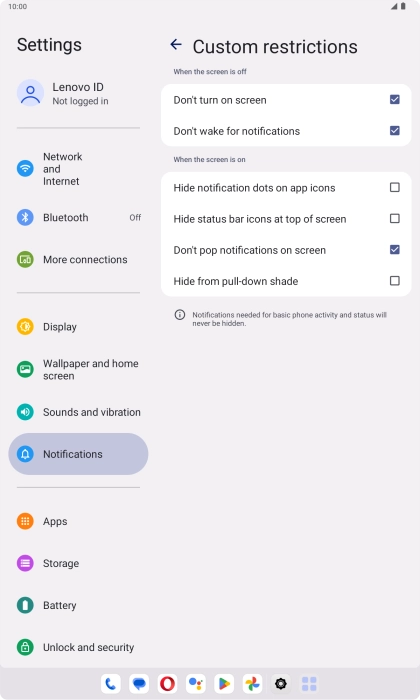 Press the fields next to the required settings to turn display of the selected notification types on or off.