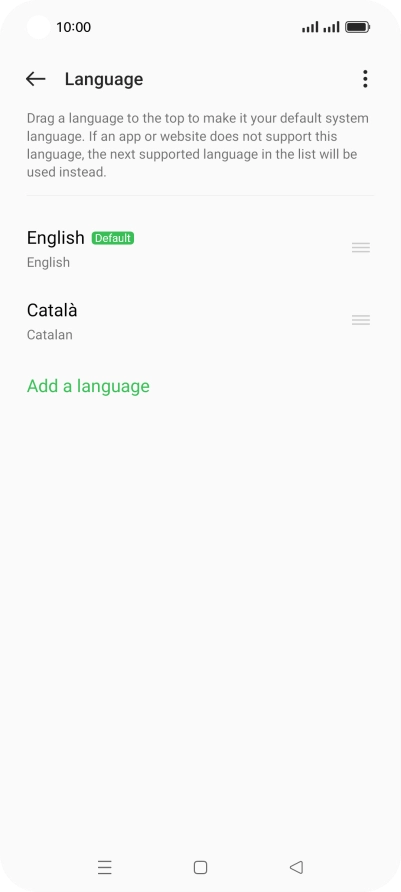 To subsequently select another language as the default language, press the move icon next to the required language and drag it to the top of the list.
