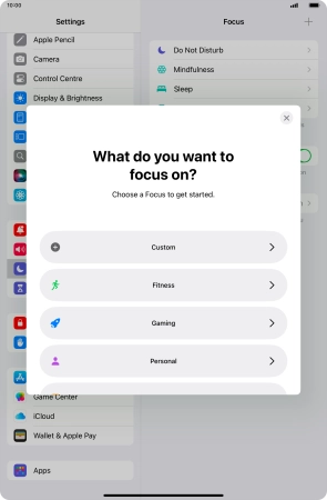 Press the required focus mode and follow the instructions on the screen to add the selected focus mode.