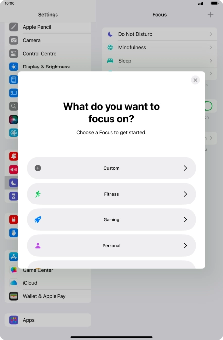 Press the required focus mode and follow the instructions on the screen to add the selected focus mode.