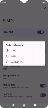 Press the required setting.