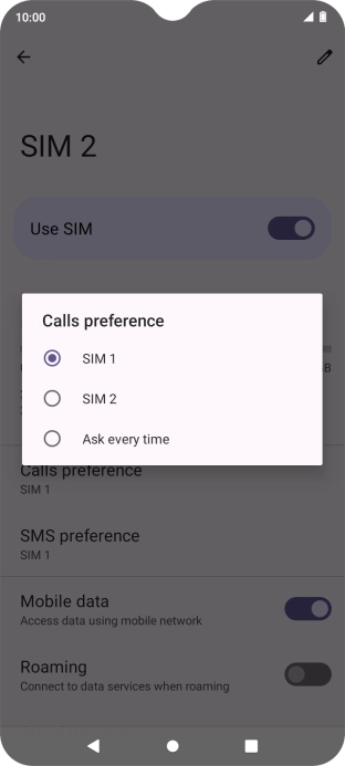 Press the required setting.