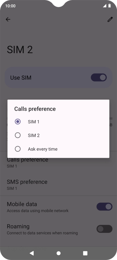 Press the required setting.