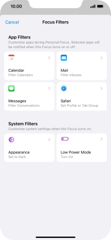To see specific calendars in the selected focus mode, press Calendar and follow the instructions on the screen to select the required calendars.