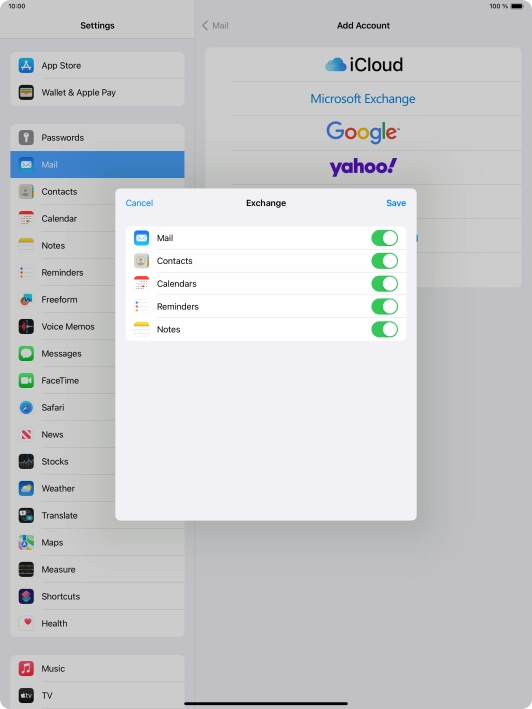 Press the indicators next to the required data types to turn synchronisation of each data type on or off.