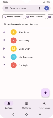 Press and hold the required contact.