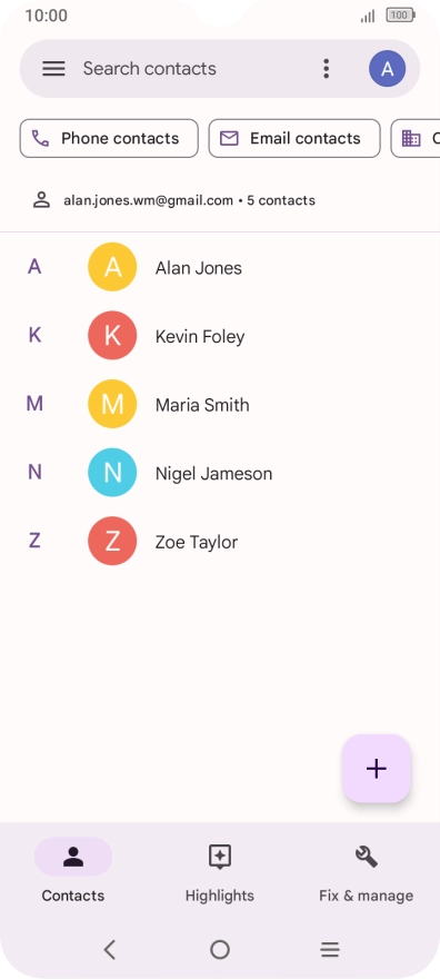 Press and hold the required contact.