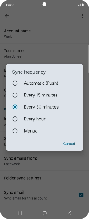 Press the required setting.