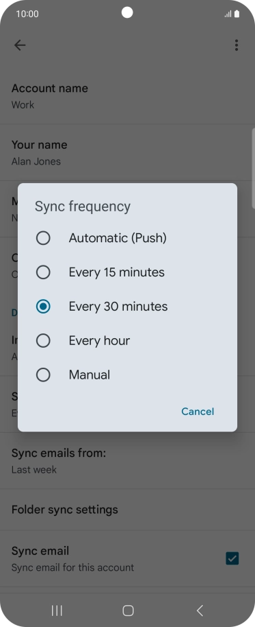Press the required setting.