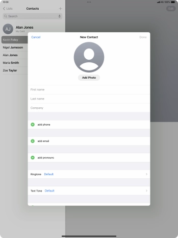 Press First name and key in the first name.