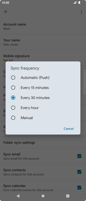 Press the required setting.