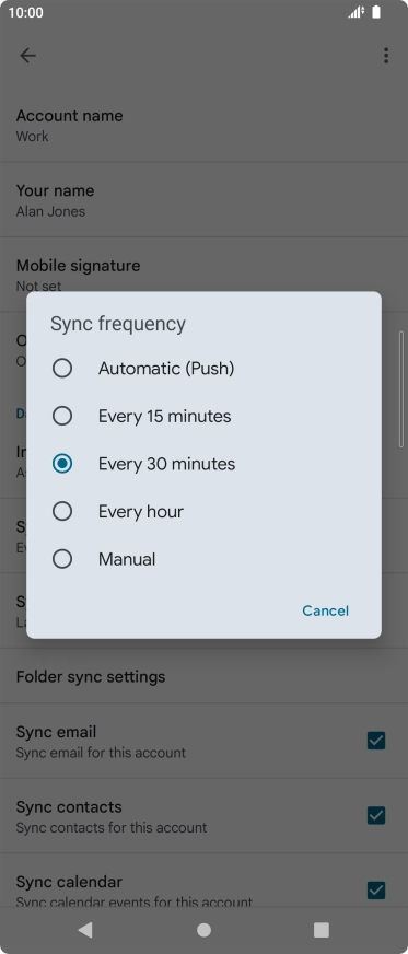 Press the required setting.