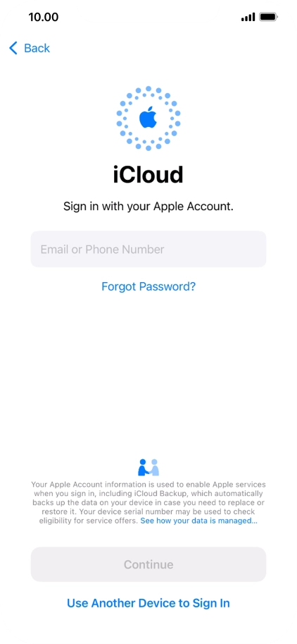 Press Email or Phone Number and key in the username for your Apple ID.