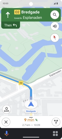 The travel information at the bottom of the screen shows your estimated time of arrival and distance to destination.