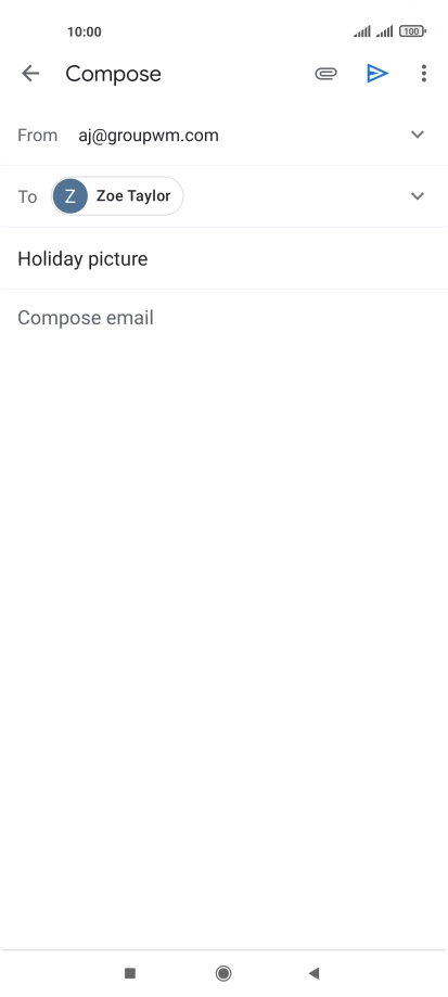 Press the text input field and write the text for your email message.